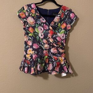 Nicole Miller Multicolor floral wrap blouse top